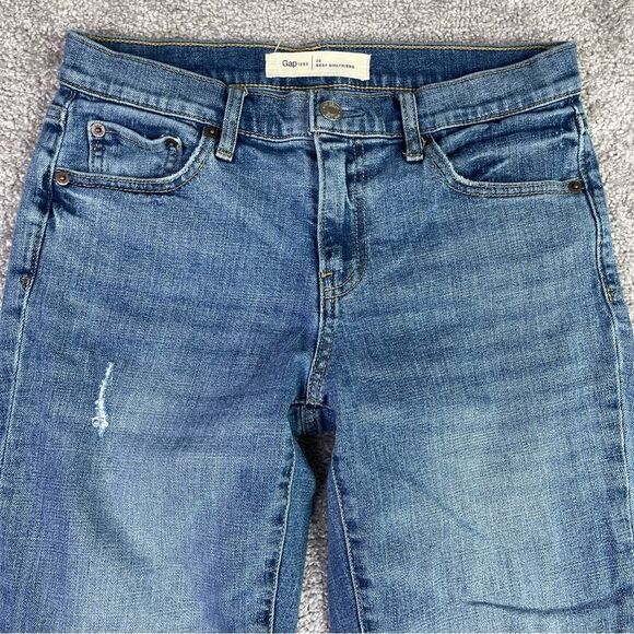 Gap Best Girlfriend Jeans Women's 26 Blue Slim Straight Mid-Rise Distressed - Picture 2 of 11